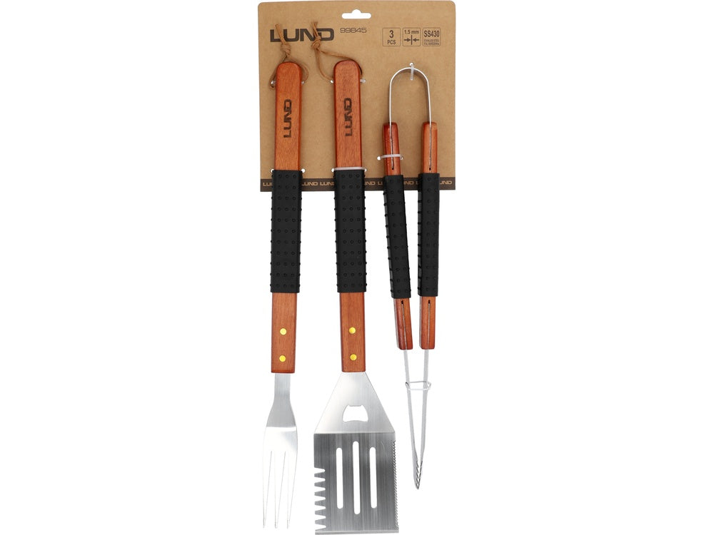 Nerūdijančio plieno įrankių rinkinys su medinėmis rankenomis | 3 vnt. (99845)