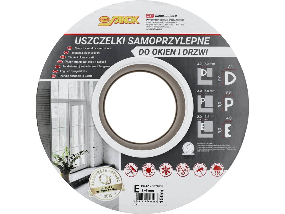 Lipni sandarinimo juosta langams, durims 150m, E-profilis, ruda (76765)