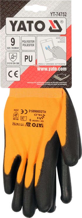 Darbo prštinės | poliesteris / dengta poliuretanu PU | tinka jutikliniams ekranaims | 9 dydis (YT-74752)