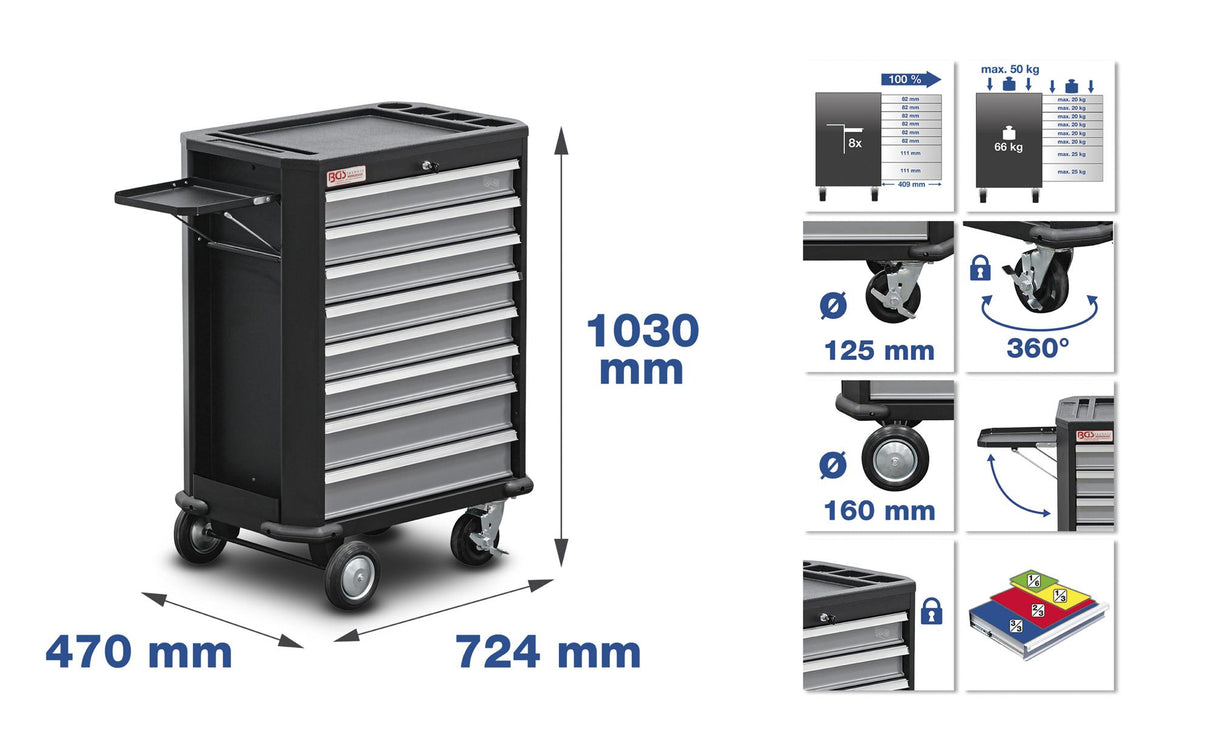 Įrankių spintelė | 8 stalčiai | su 293 įrankiais (4090)