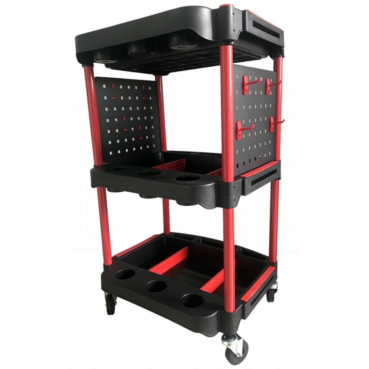 Dirbtuvių vežimėlis | 3 lygių kompozitas su dalių saugykla | + 2 perforacijos su 8 kabliukais (WT3P)