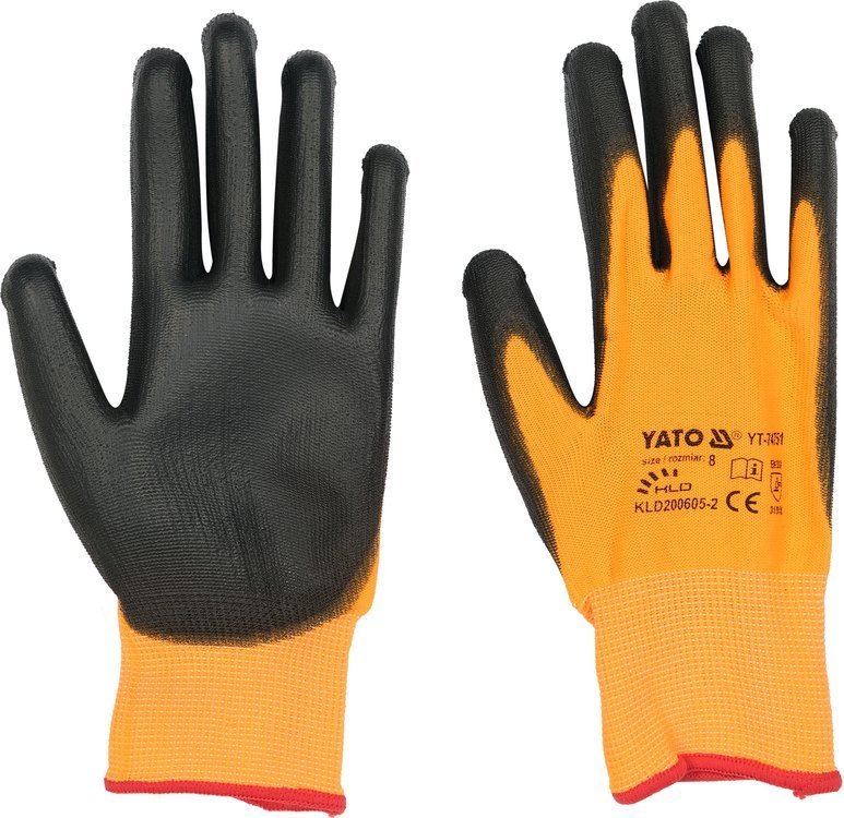 Darbo prštinės | poliesteris / dengta poliuretanu PU | tinka jutikliniams ekranaims | 8 dydis (YT-74751)