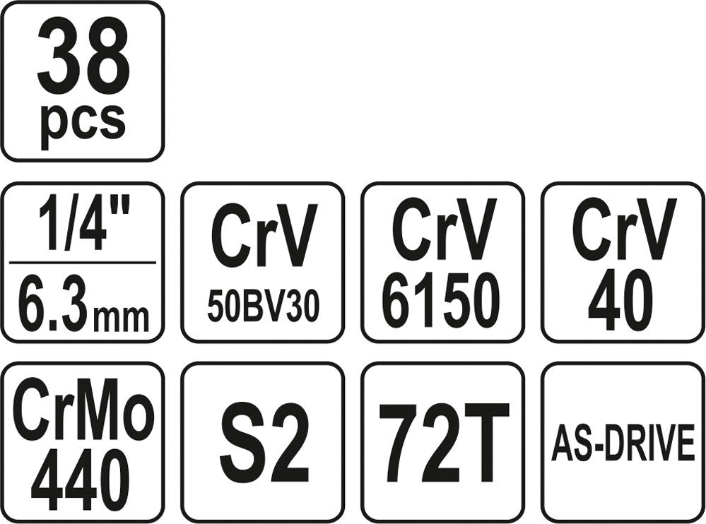 Galvučių su terkšle rinkinys | 6.3 mm (1/4") | 38 vnt. (YT-14471)