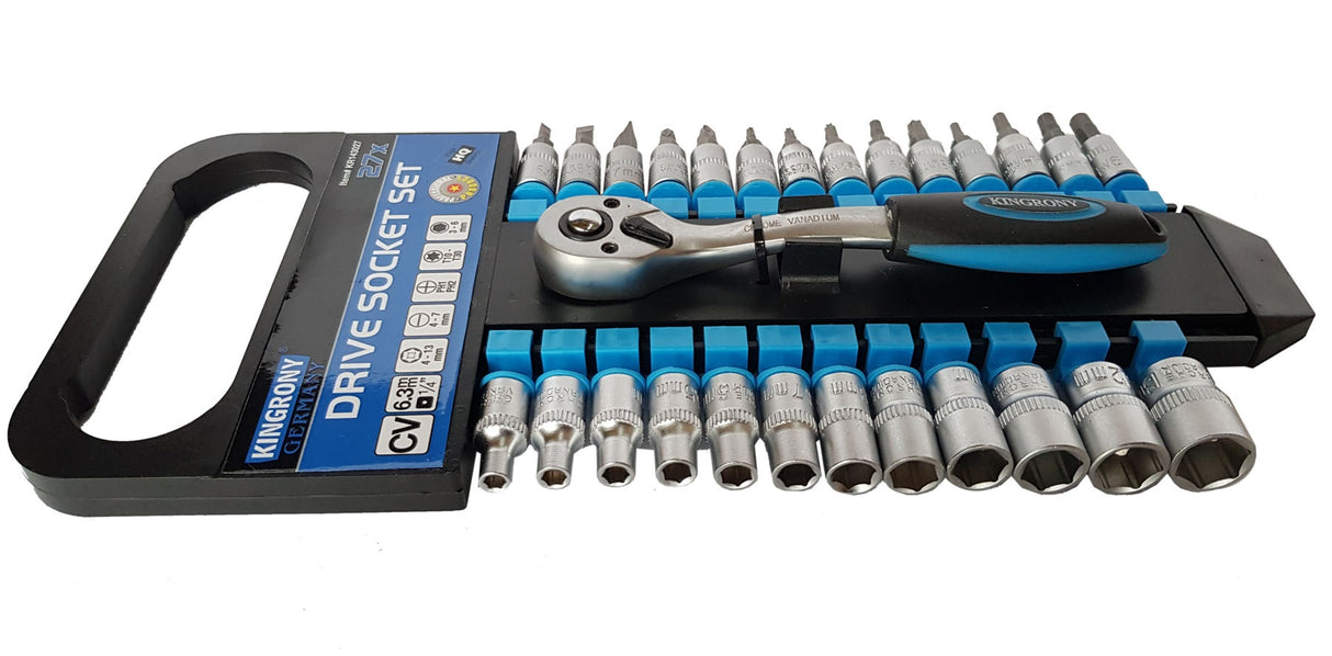 Galvučių ir antgalių rinkinys su terkšle | 6.3 mm (1/4") | 4-13 mm | 27 vnt. (KR143027)