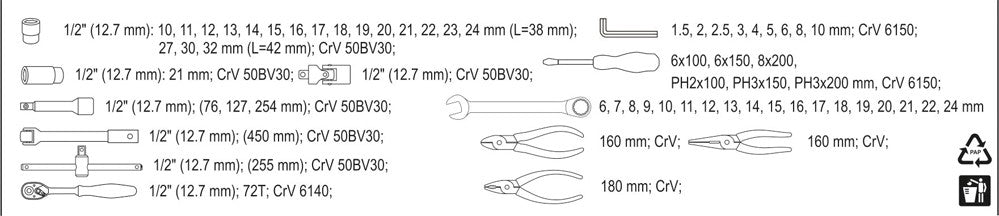 Įrankių rinkinys su metaline dėže | 63 vnt (YT-3895)