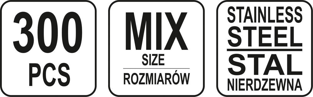 Nerūdyjančio plieno veržlių rinkinys | 300 vnt (YT-06773)