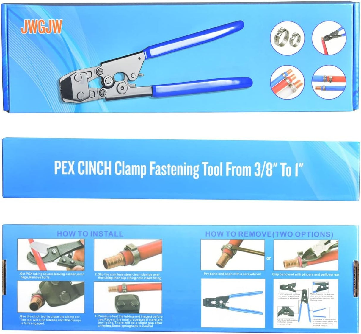 Nerūdijančio plieno sąvaržų užspaudimo replės | PEX CINCH | su rinkiniu (CH31)