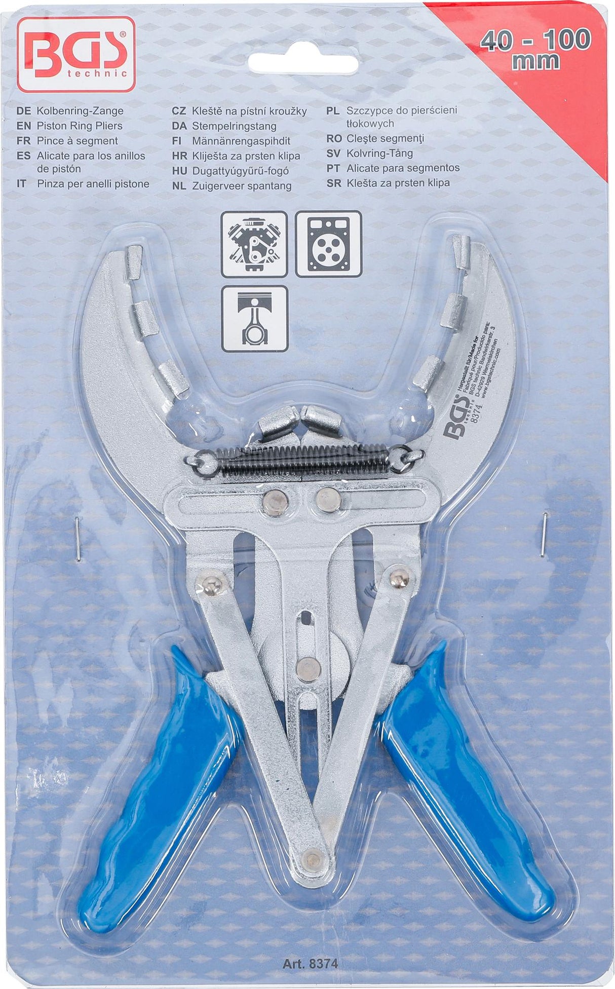 Stūmoklių žiedų suspaudimo replės | 40 - 100 mm (8374)