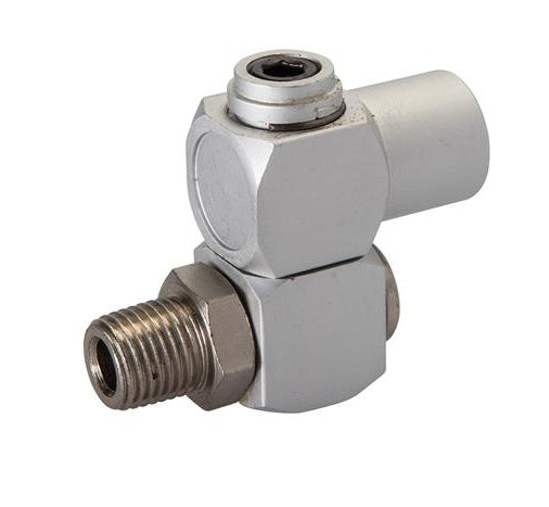 Pneumatinė jungtis šarnyrinė 360° | 6.3 mm (1/4") vidinis / išorinis sriegis (LF-30)