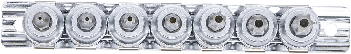 Įpresuotų antgalių rinkinys | 10 mm (3/8") | T-Star su skyle (Torx) T15 - T50 | 7 vnt. (9341)