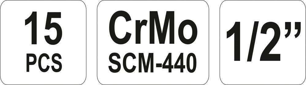 Smūginių ilgų galvučių rinkinys | 12,5 mm (1/2") | 10-32 mm | 15 vnt. (YT-1055)