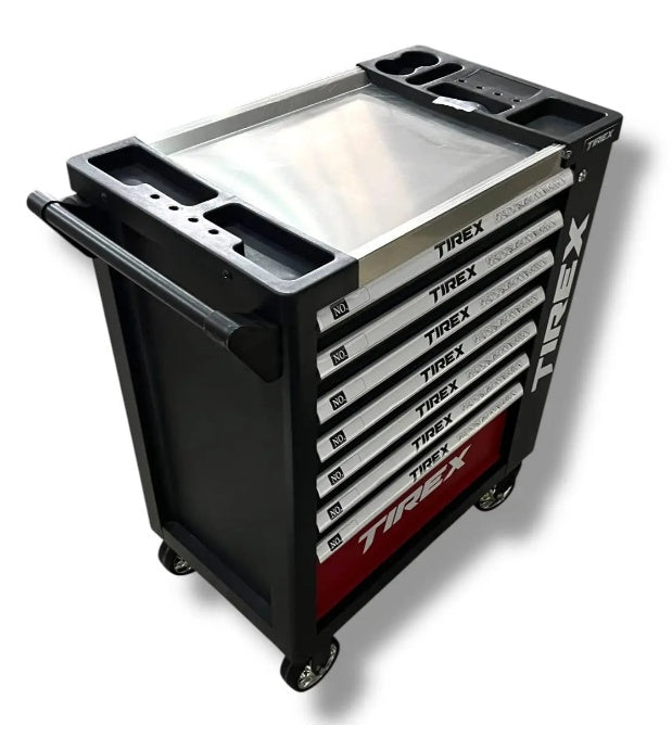 Įrankių spintelė ant ratukų | metalinis starviršis | su įrankiais | 7 stalčiai / 1 durelės | 322 įrankiai (H7002)