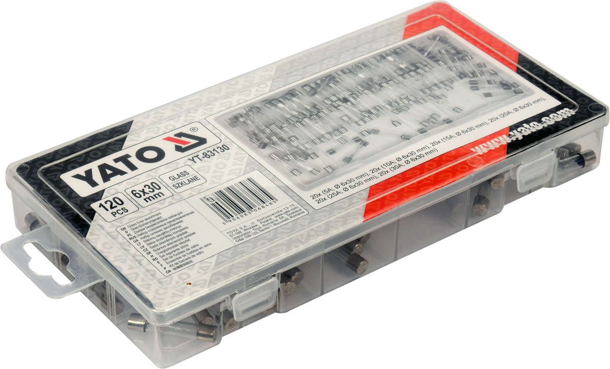 Stiklinių saugiklių asortimentas | 6X30 mm | 120 vnt. (YT-83130)