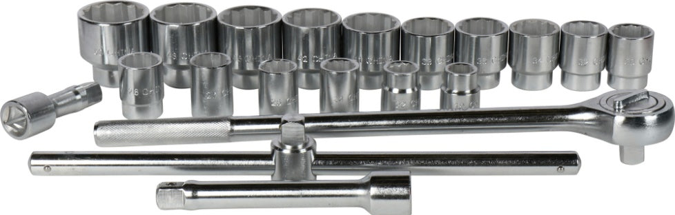 Galvučių komplektas 12 kampų | metalinė dėžė | 20 mm (3/4") | 21 vnt. (SK780577)