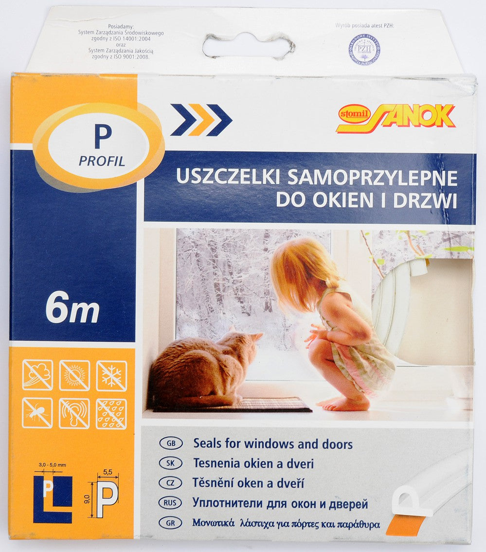 Lipni sandarinimo juosta langams, durims 6m, P-profilis, balta (76751)