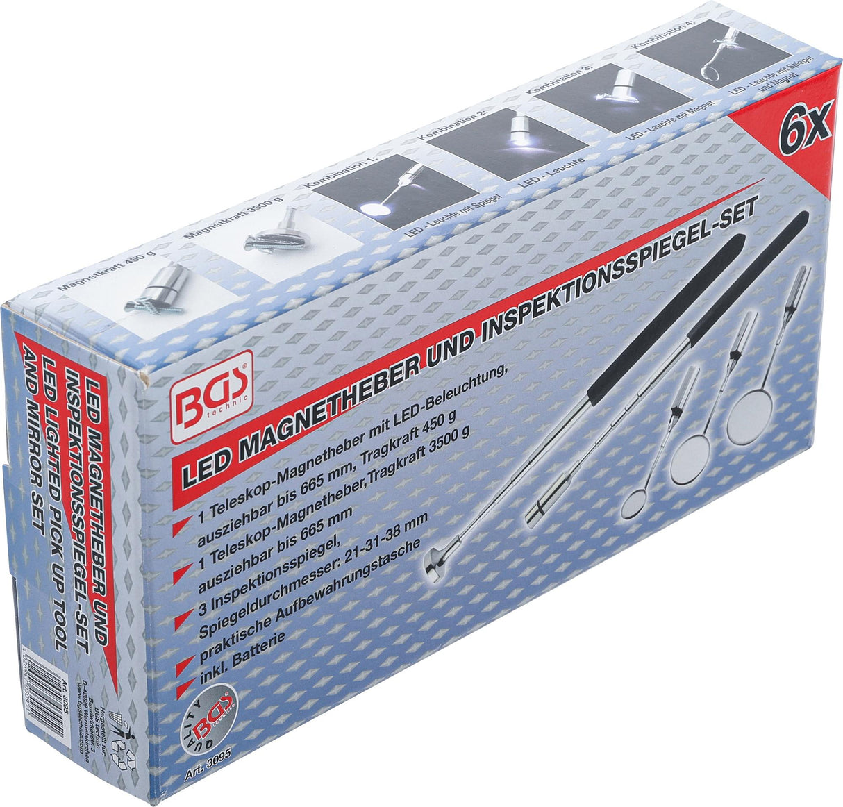 LED magnetinių kėliklių ir apžiūros veidrodėlių rinkinys (3095)