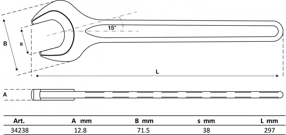 SINGLE OPEN END SPANNER | DIN 894 | 38 MM (34238)