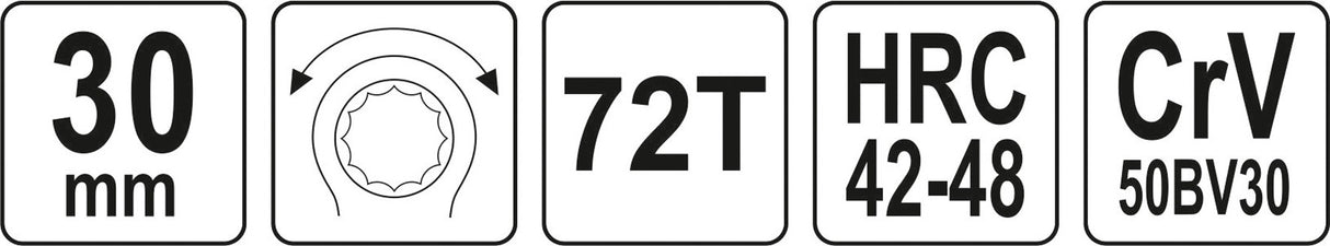 Raktas kilpinis lenktas su terkšle | reversinis | 30 mm (YT-02387)