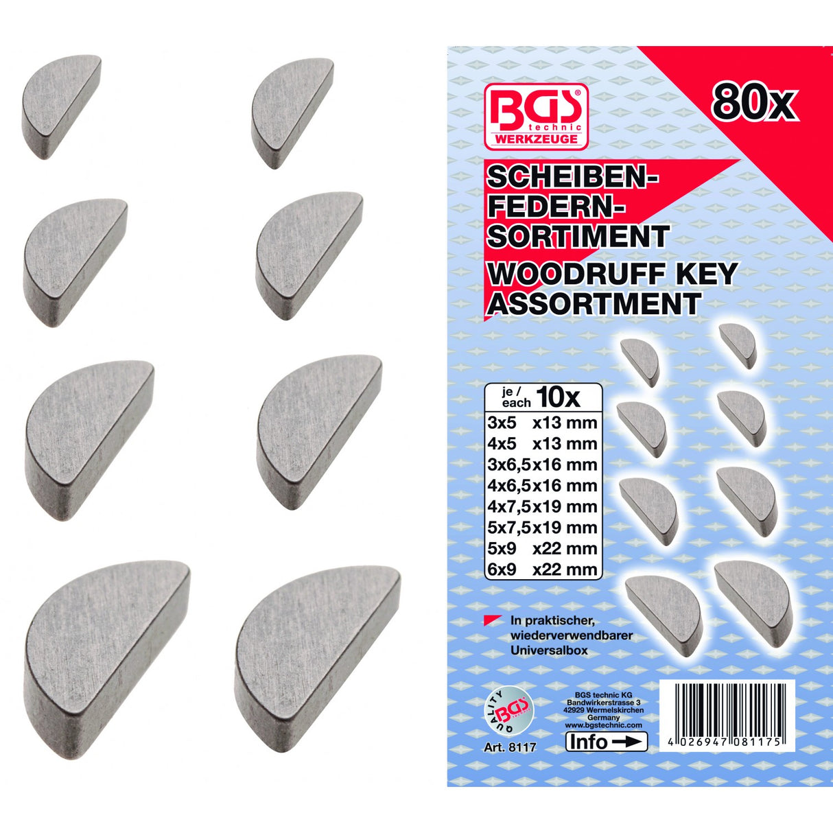 Pusmėnulių (Woodruff key) asortimentas | 80 vnt. (8117)