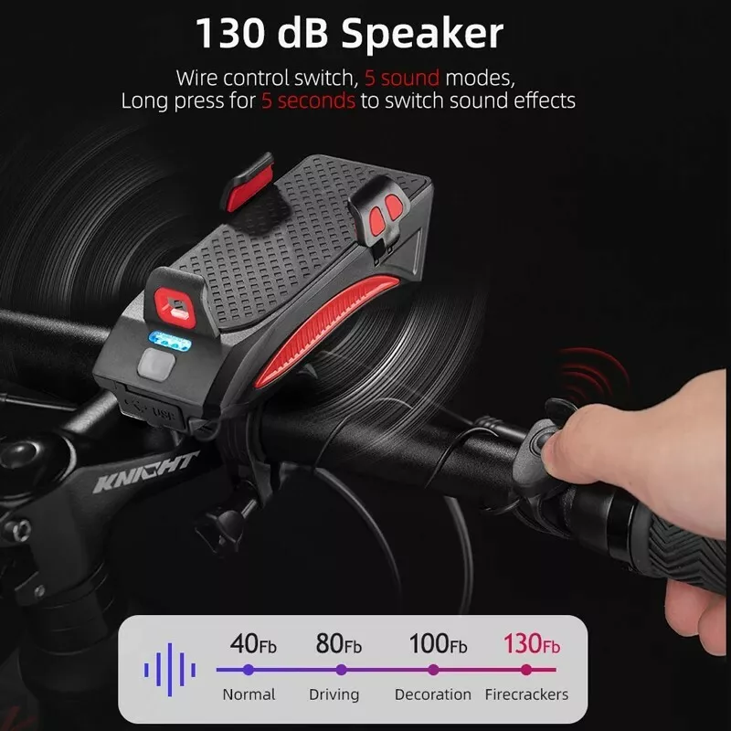 Dviračio žibintas su telefono laikikliu | signalas | daugiafunkcinis / powerbank | USB | 3 led (RBL3)