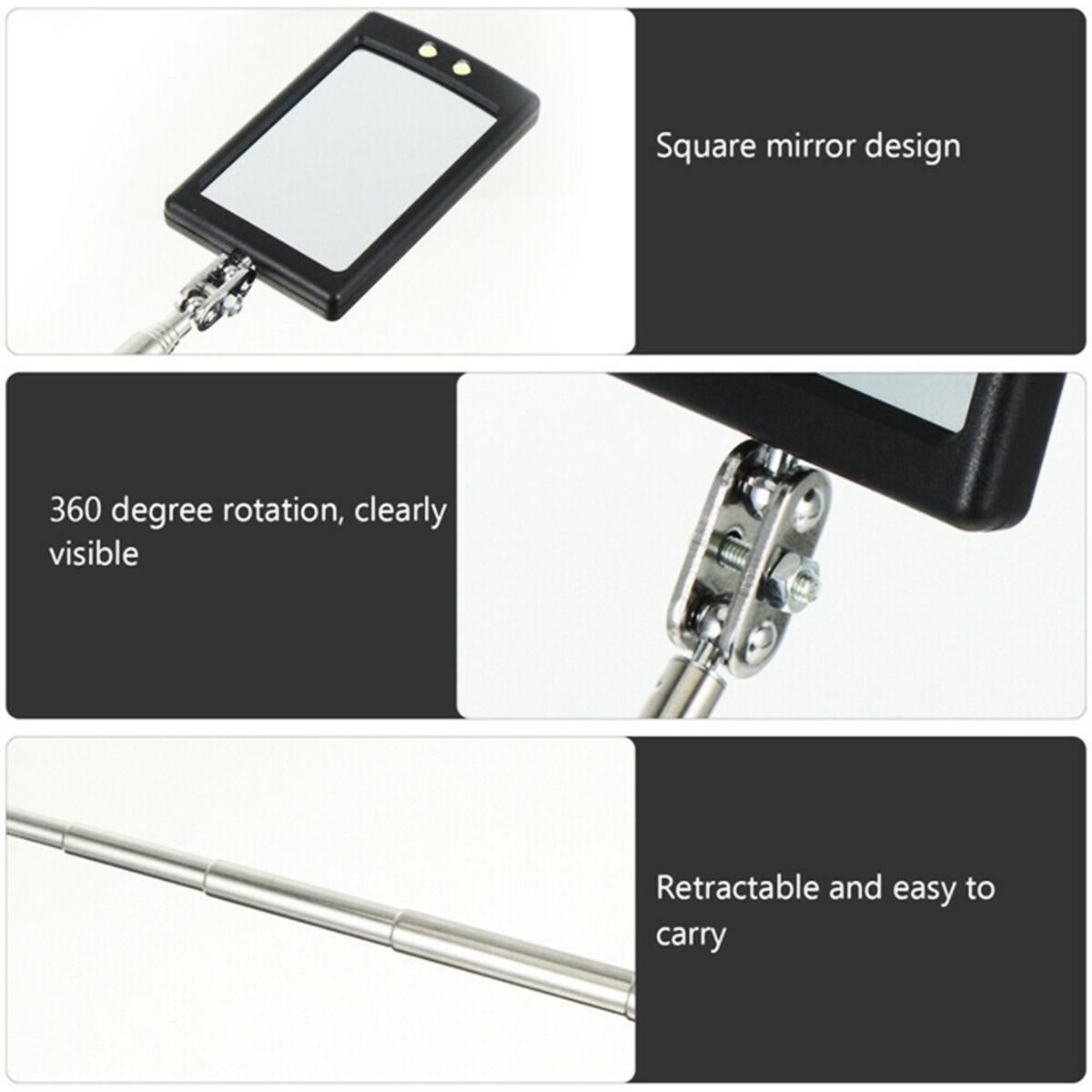 Teleskopinis kvadratinis veidrodis | 285 - 870 mm | su 2 Led (9302V)