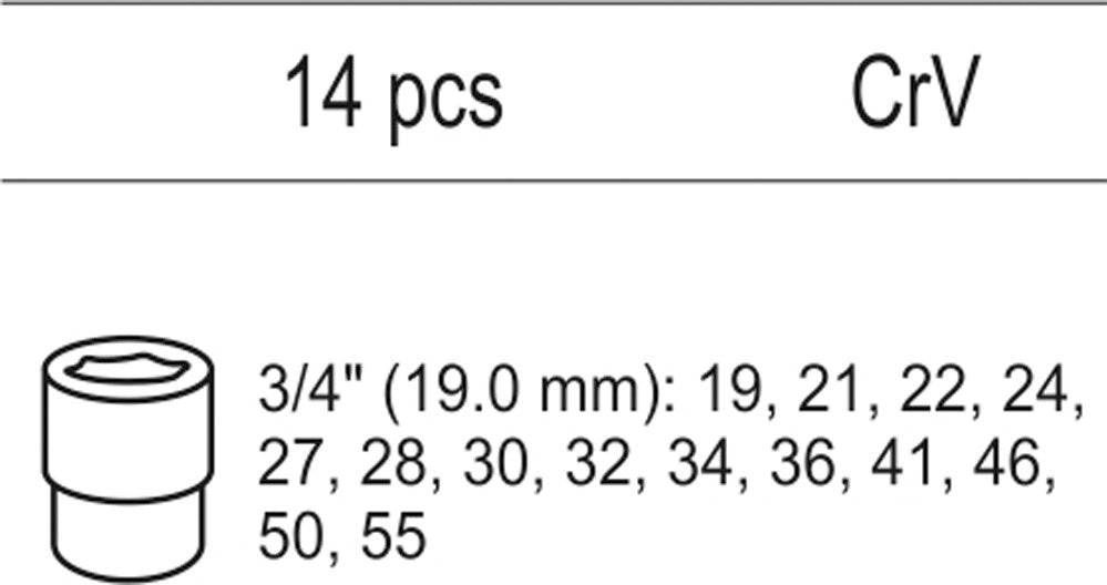 Galvučių rinkinys su dėklu | 20 mm (3/4") | 19 - 55 mm | 8 vnt. (YT-55457)