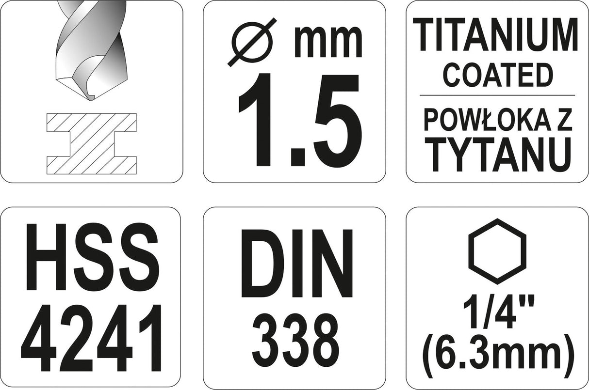 Сверло по металлу с хвостовиком Hex 6.3 mm (1/4") HSS-TiN | 1,5 mm