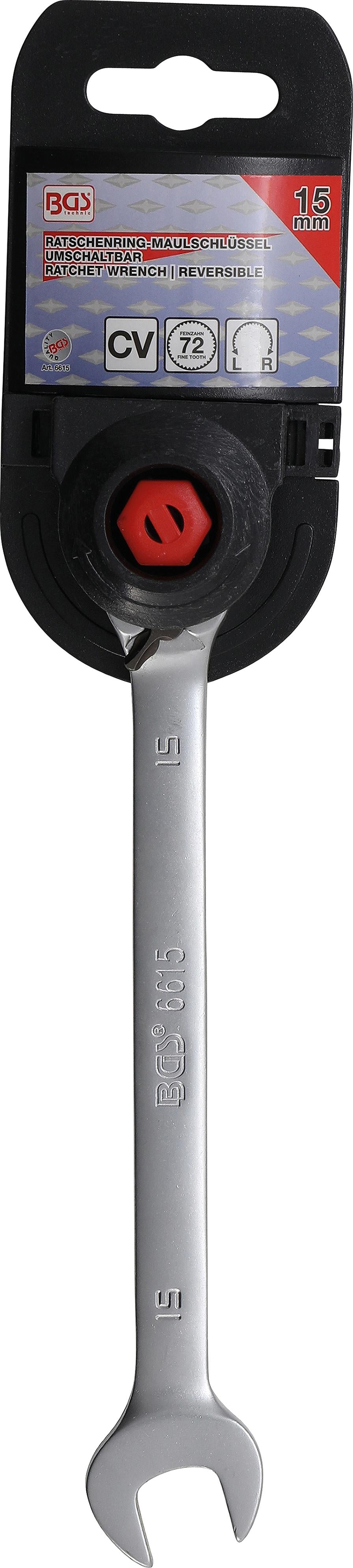 Kombinuotas raktas su terkšle | su reversu | 15 mm (6615)