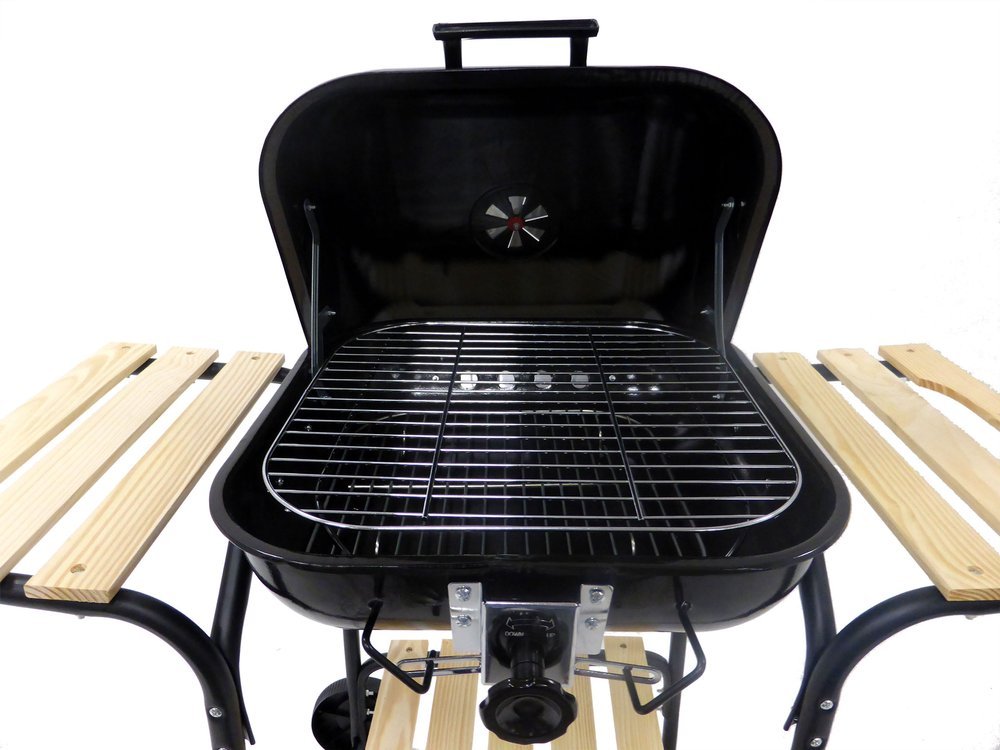 Lauko kepsninė / grilis | su dangčiu ir grotelėmis | medinės lentynos (99581)