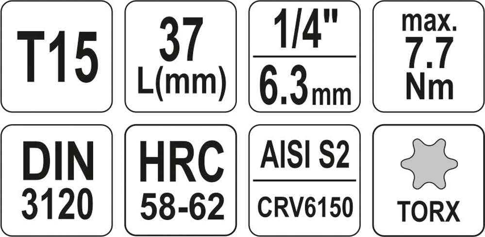 Antgalis įpresuotas į galvutę | 6.3 mm (1/4") | T-Star (Torx) T15 (YT-04303)