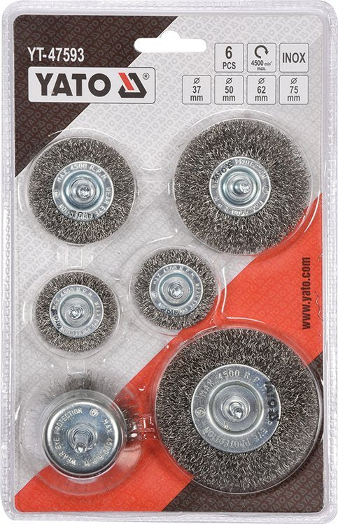 Šepečių rinkinys su kotu | nerūdijantis plienas | INOX | 6 vnt. (YT-47593)