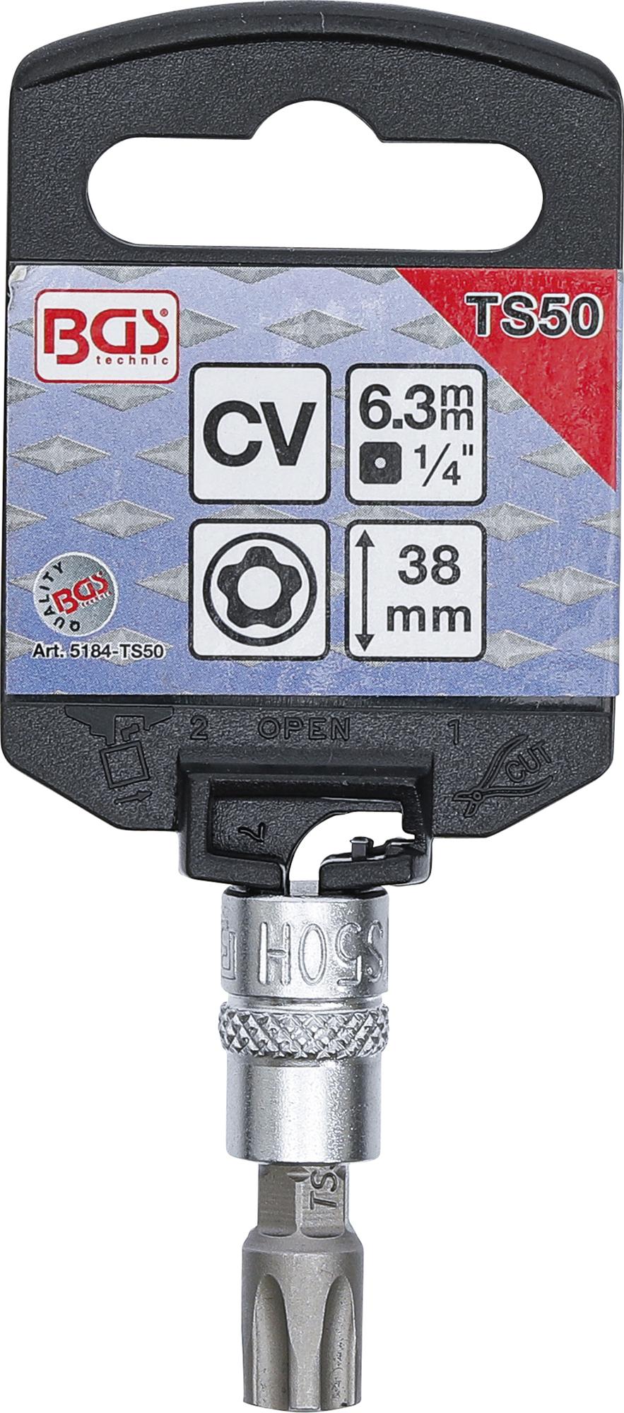 Antgalis įpresuotas į galvutę 5 kampų | 6.3 mm (1/4") | T-Star su skyle (Torx) TS50 (5184-TS50)