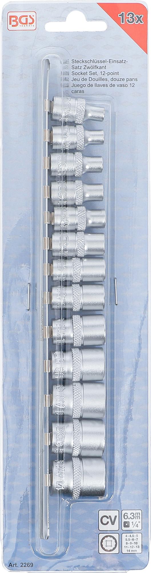 Набор головок, двенадцатигранные | 6.3 mm (1/4") | 4 - 14 mm | 13 шт.