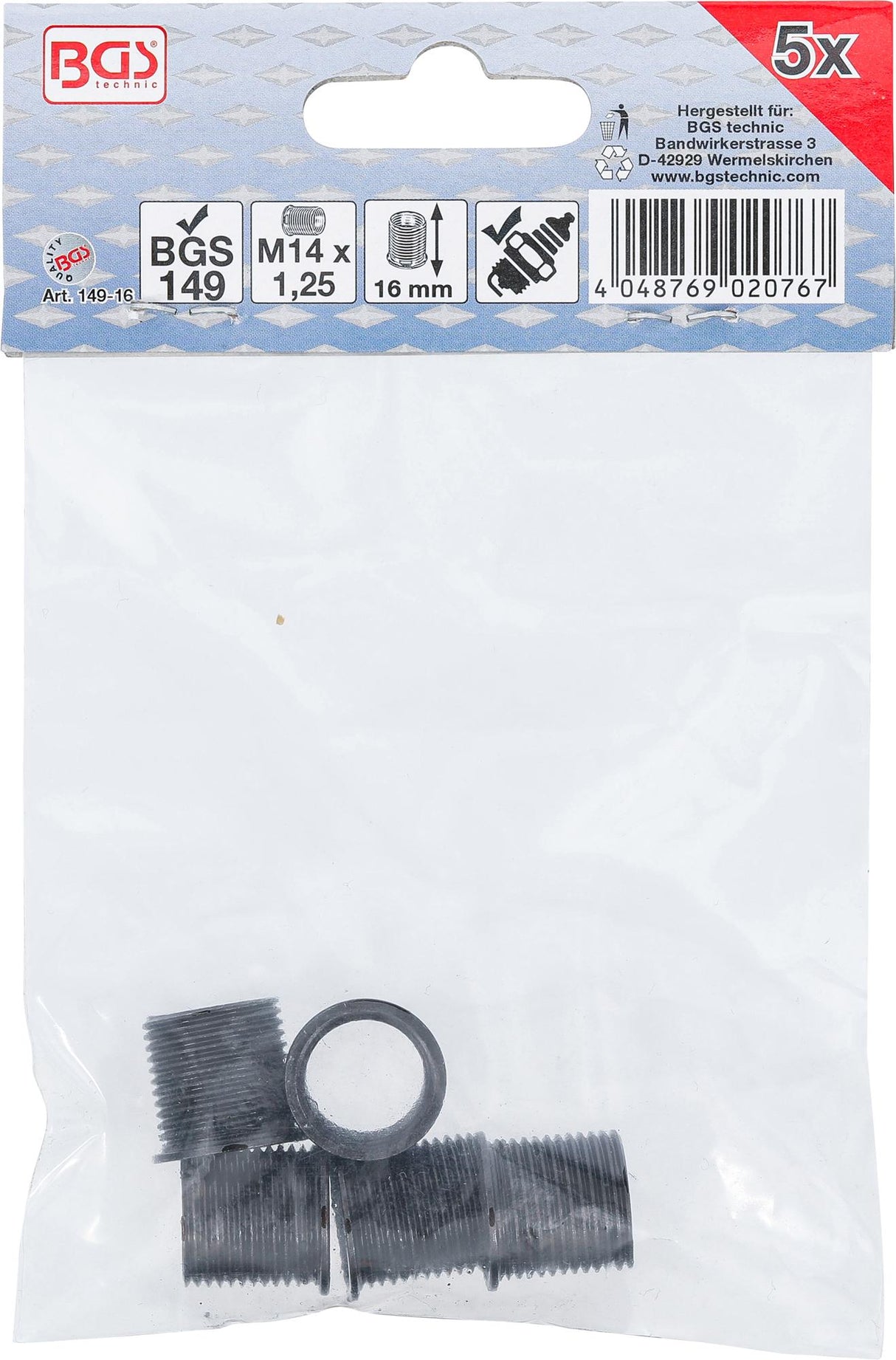 Indėklai žvakės sriegio lizdui juodi | 16 mm | M14 x 1.25 | 5 vnt (149-16)