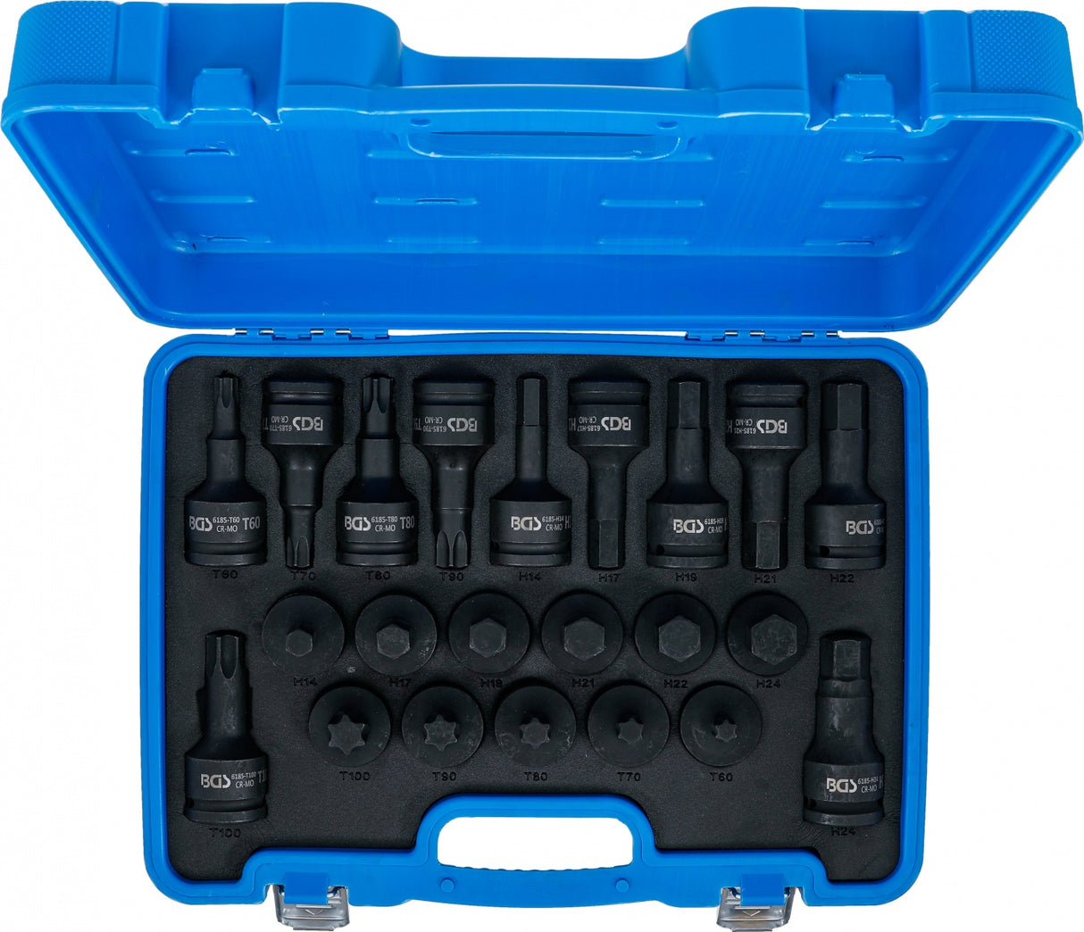 Smūginių antgalių rinkinys | 20 mm (3/4") | Hex vidinis šešiakampis, T-Star (Torx) | 22 vnt. (6185)