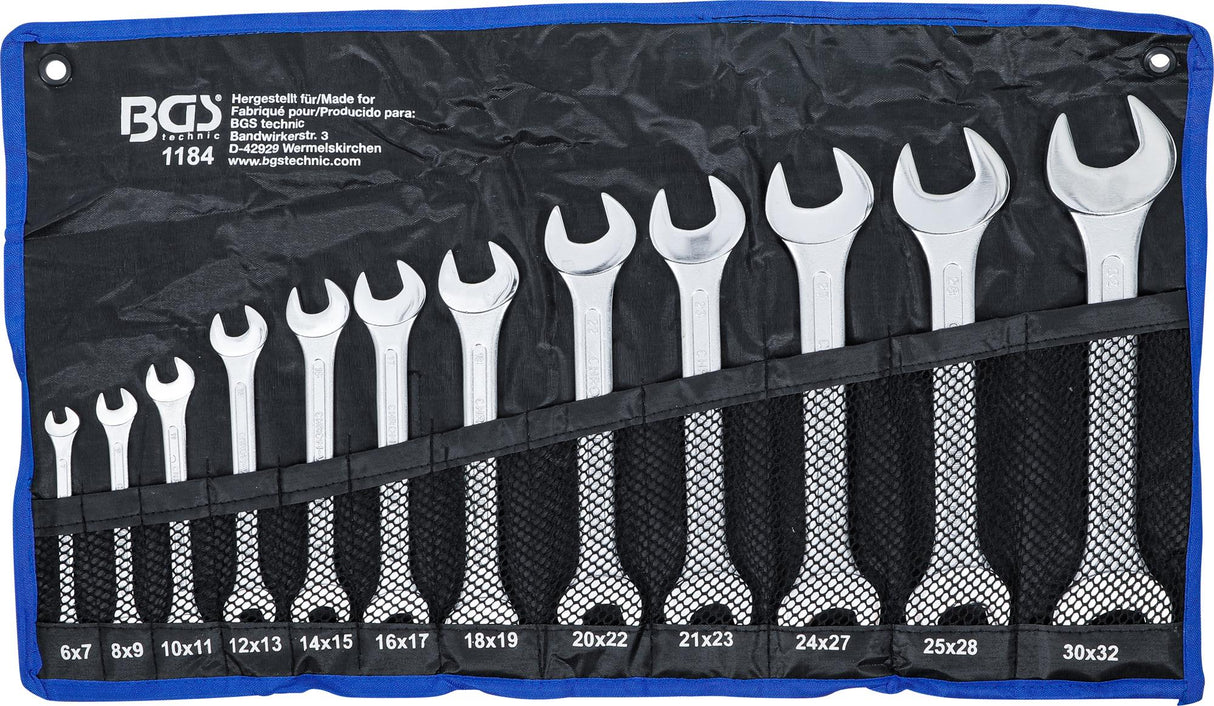 Plokščių raktų rinkinys atvirais galais | 6x7 - 30x32 mm | 12 vnt. (1184)