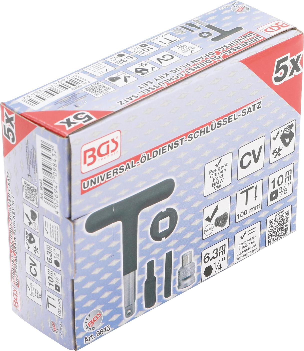 Universalus raktas alyvai išleisti | plastikiniams alyvos nutekėjimo sraigtams | 5 vnt. (9843)