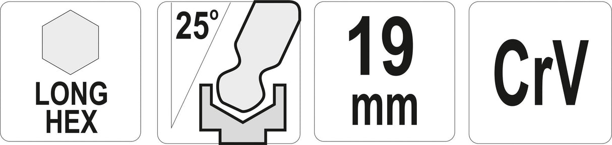 L tipo raktas | ilgas | hex šešiakampis su šarnyru | 19,0 mm (YT-05466)