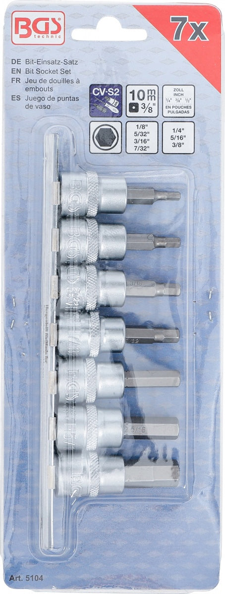 Набор бит | 10 mm (3/8") | шестигранник 1/8" - 3/8" | дюймовые размеры | 7 шт.