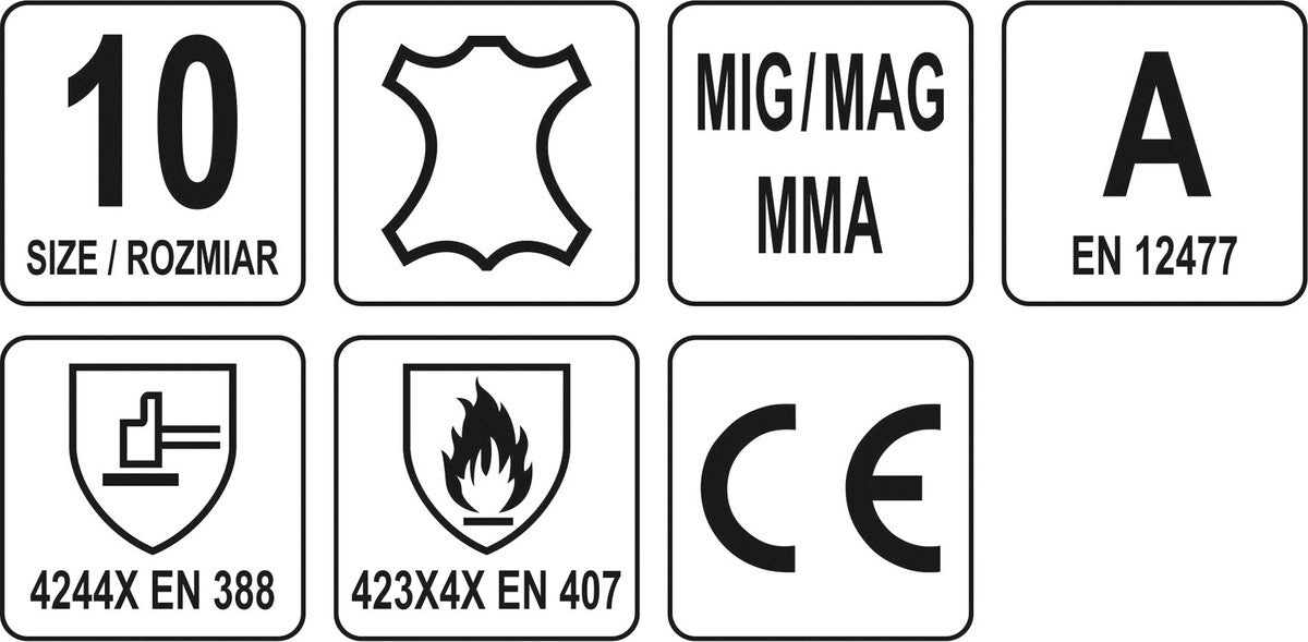 Suvirinimo pirštinės | A/B tipas | visiems suvirinimo darbams MIG/MAG, MMA ir TIG (YT-74824)