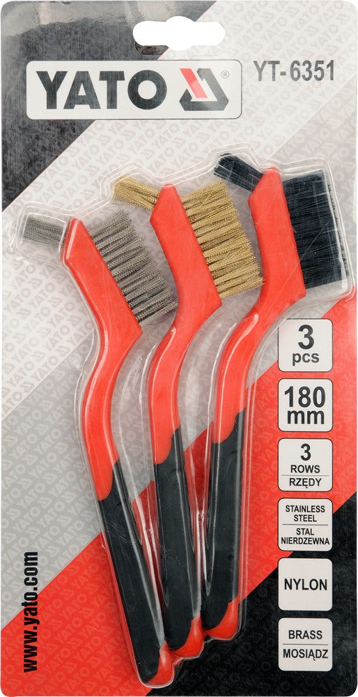 Plieninių šepetėlių rinkinys su plastikinėm rankenom | 3 vnt. (YT-6351)