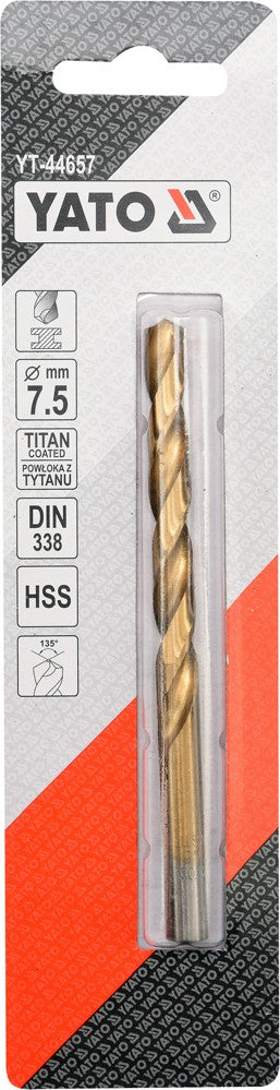 Grąžtas metalui HSS-TIN 7.5 mm (YT-44657)