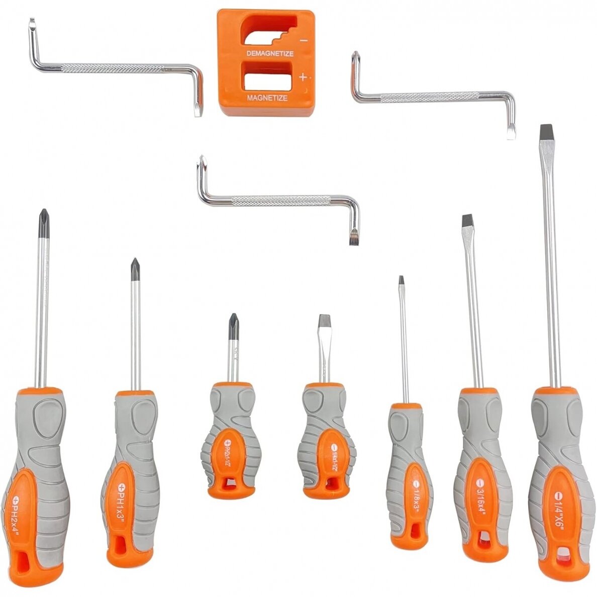 Atsuktuvų rinkinys | magnetinimo įrankis / L tipo atsuktuvai | plokšti SL / kryžminiai | 11 vnt. (SK5011)