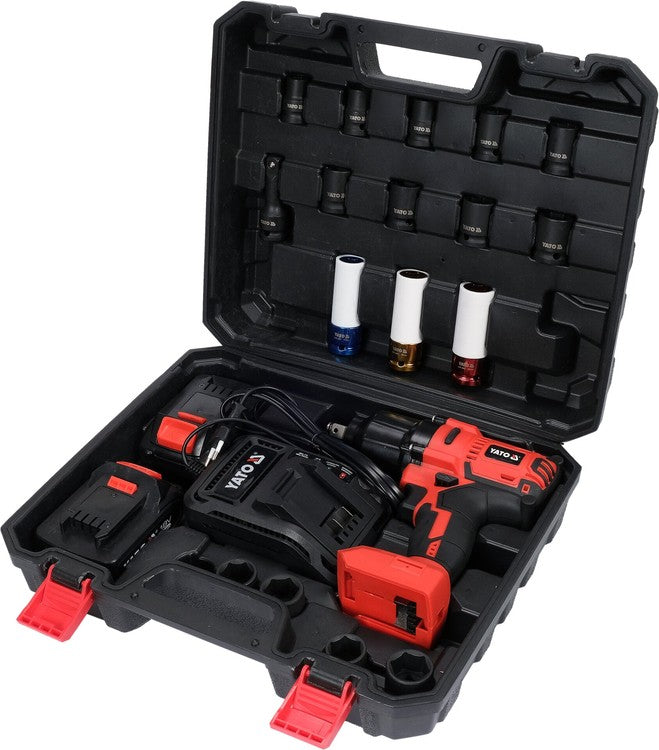 Akumuliatorinis smūginis veržliasūkis | 700 Nm | su galvučių rinkiniu | Cr-Mo | 21 vnt. (YT-82807)