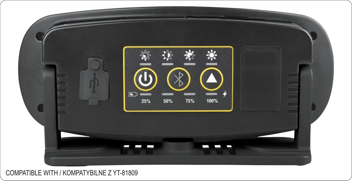 Perkeliamas žibintas su garsiakalbiu | 2X15W | 2000LM, LI-ION 3.7V 4400MAH, bluetooth POWERBANK (YT-81808)