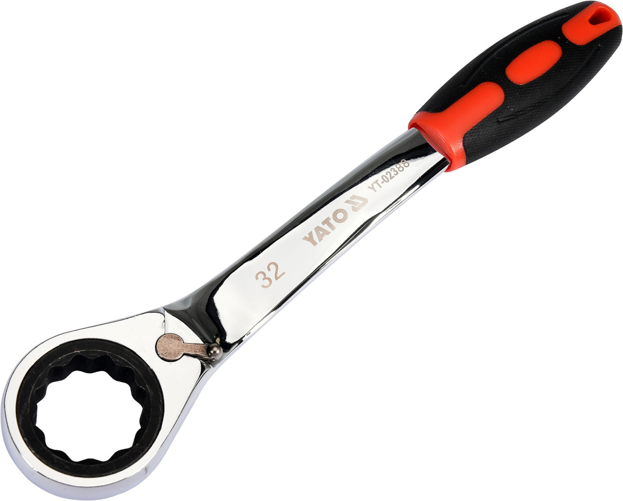 Raktas kilpinis lenktas su terkšle | reversinis | 32 mm (YT-02388)