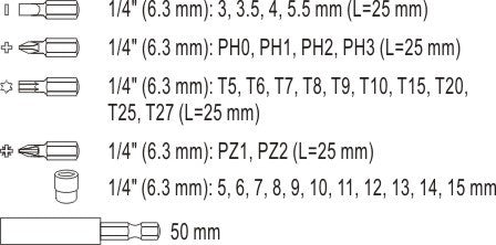 Atsuktuvas su terkšle ir keičiamais antgaliais | 36 vnt. (64660)