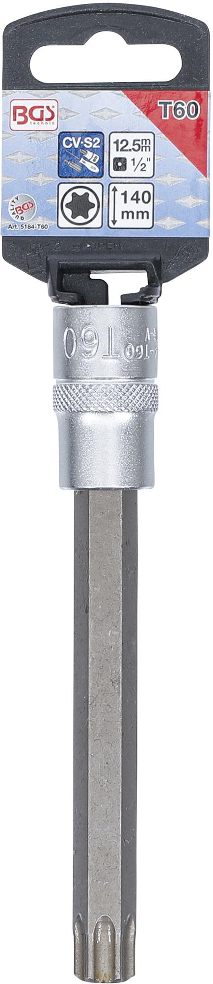 Antgalis įpresuotas į galvutę | ilgis 140 mm | 12,5 mm (1/2") | T-star (Torx) T60 (5184-T60)