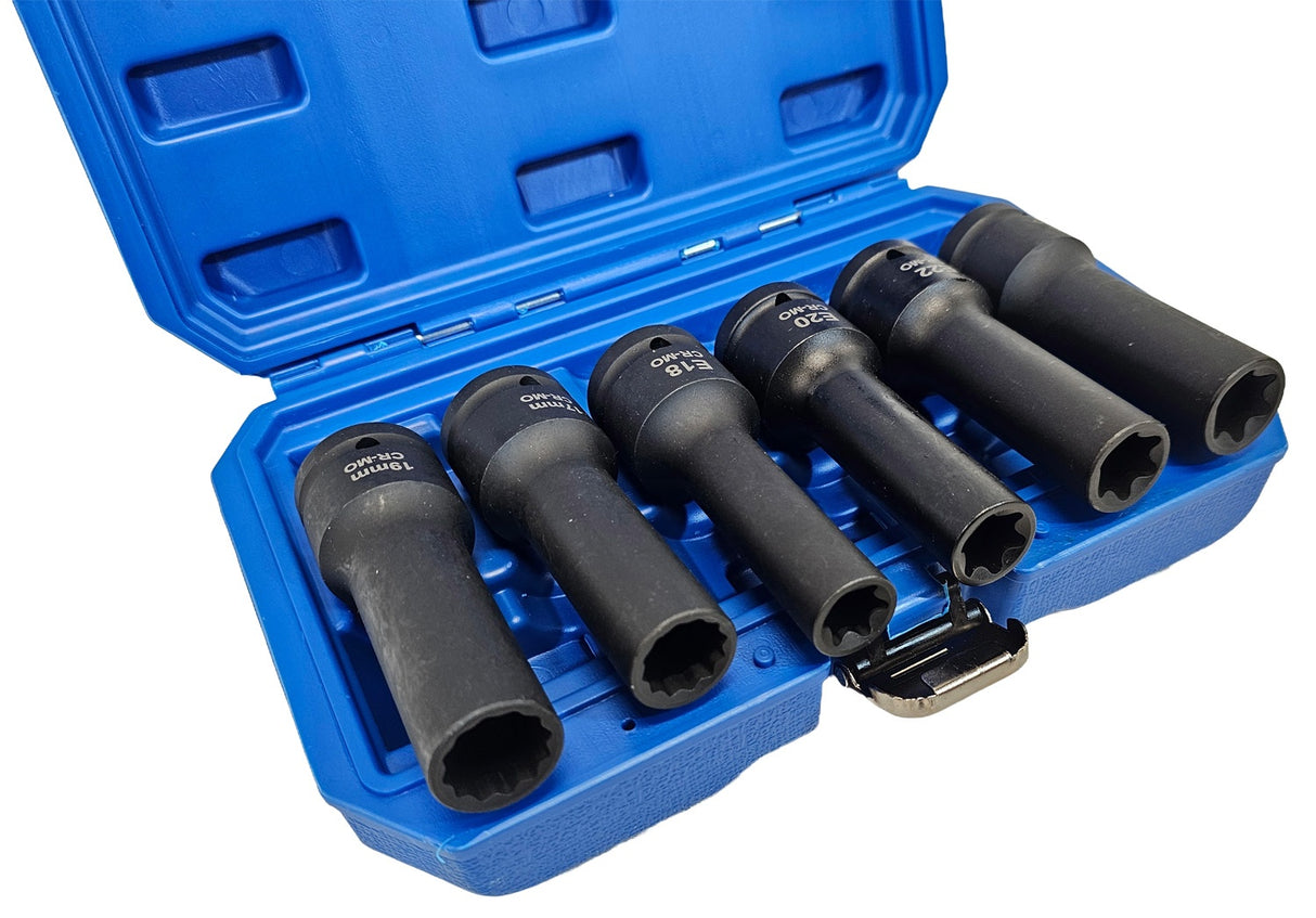 Smūginių ilgų galvučių rinkinys E-Type ir 12 kampų | 20 mm (3/4") | 6 vnt. (SK3410)