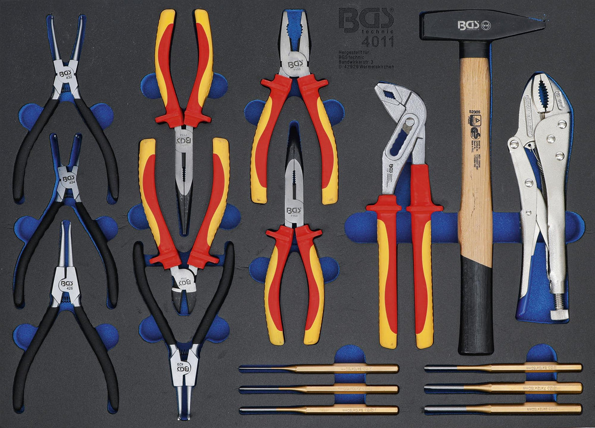 Įrankių dėklas 3/3: replės, VDE replės, iškalėjai, plaktukas | 17 vnt. (4011)